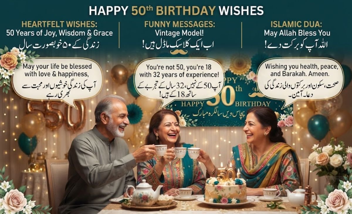 50th Birthday Wishes Heartfelt, Funny & Islamic Dua Messages (English + Urdu)